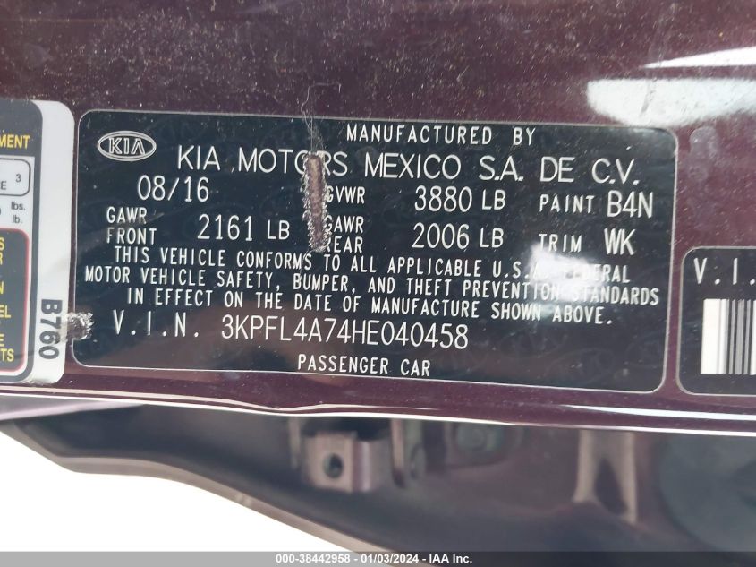 2017 KIA FORTE LX - 3KPFL4A74HE040458