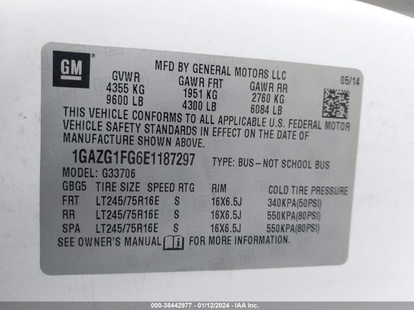 2014 CHEVROLET EXPRESS 3500 LT 1GAZG1FG6E1187297