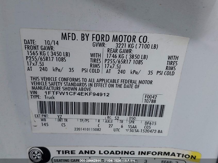 2014 FORD F-150 XL - 1FTFW1CF4EKF94912