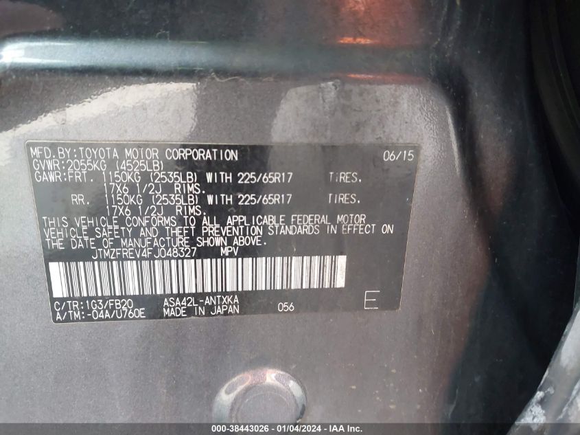 2015 TOYOTA RAV4 LE - JTMZFREV4FJ048327