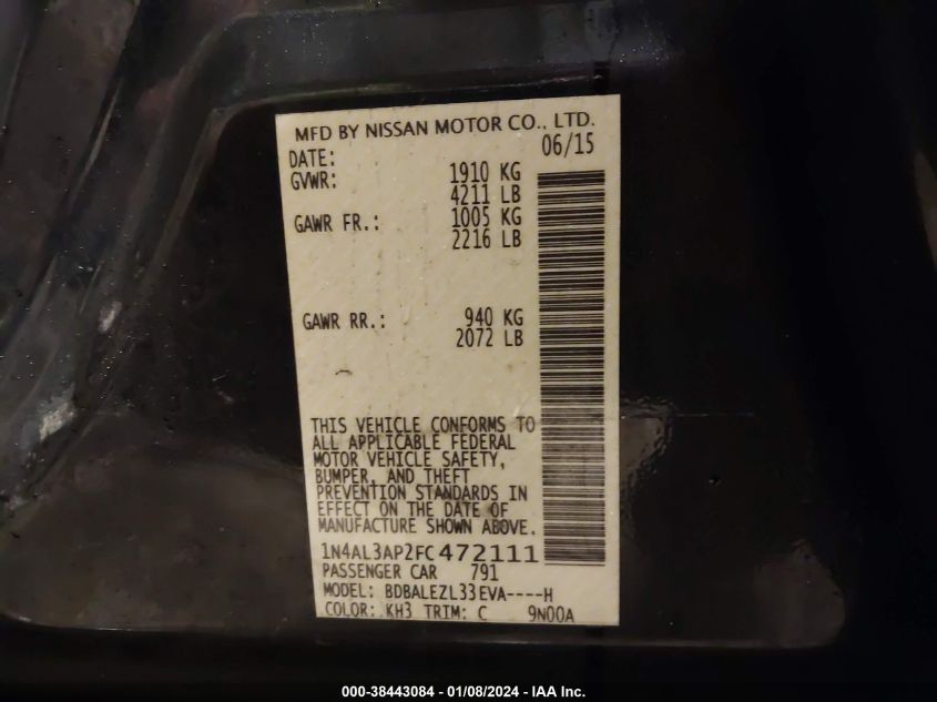 2015 NISSAN ALTIMA 2.5 S - 1N4AL3AP2FC472111