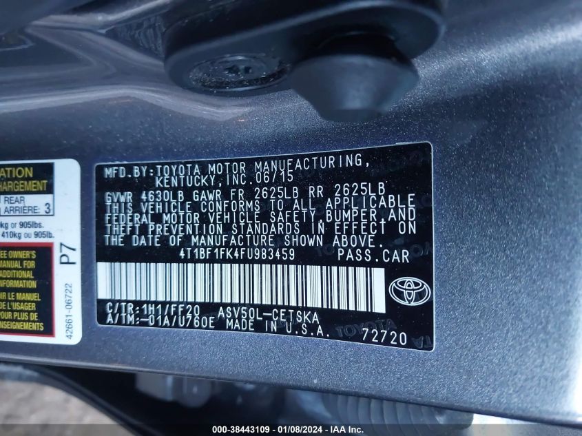 2015 TOYOTA CAMRY SE - 4T1BF1FK4FU983459