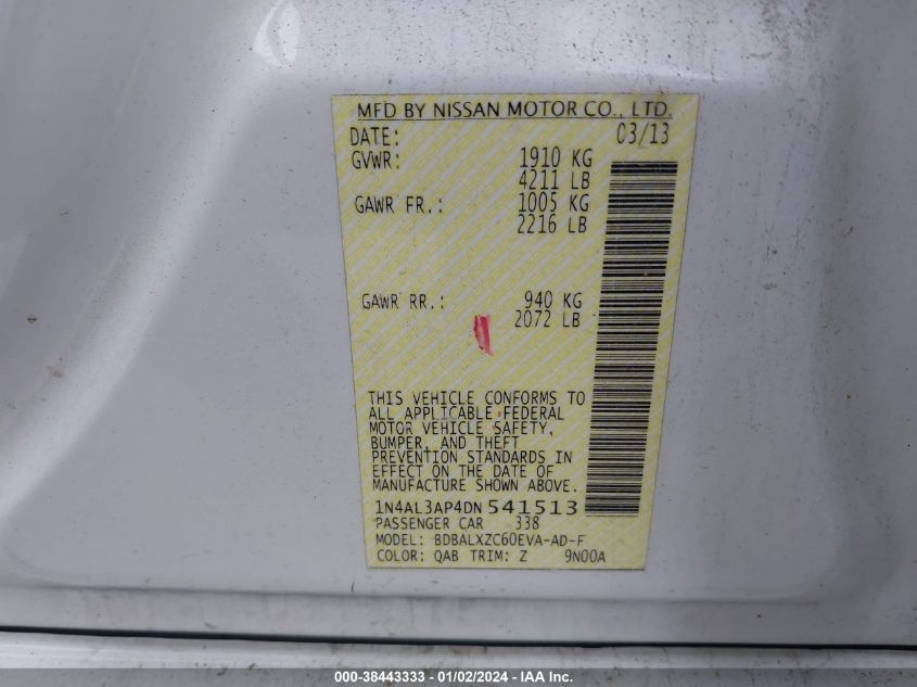 1N4AL3AP4DN541513 | 2013 NISSAN ALTIMA