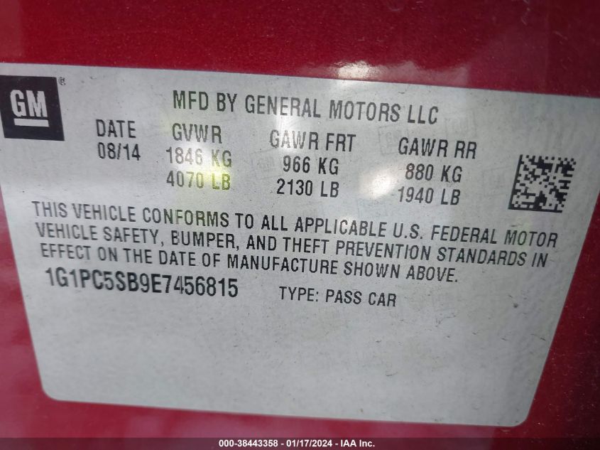 2014 CHEVROLET CRUZE 1LT AUTO - 1G1PC5SB9E7456815