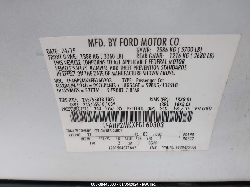 2015 FORD POLICE INTERCEPTOR - 1FAHP2MKXFG160303