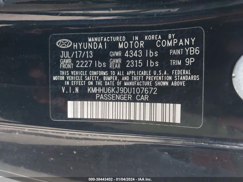 2013 HYUNDAI GENESIS 3.8 R-SPEC - KMHHU6KJ9DU107672