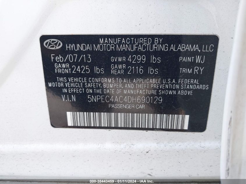 2013 HYUNDAI SONATA SE - 5NPEC4AC4DH690129