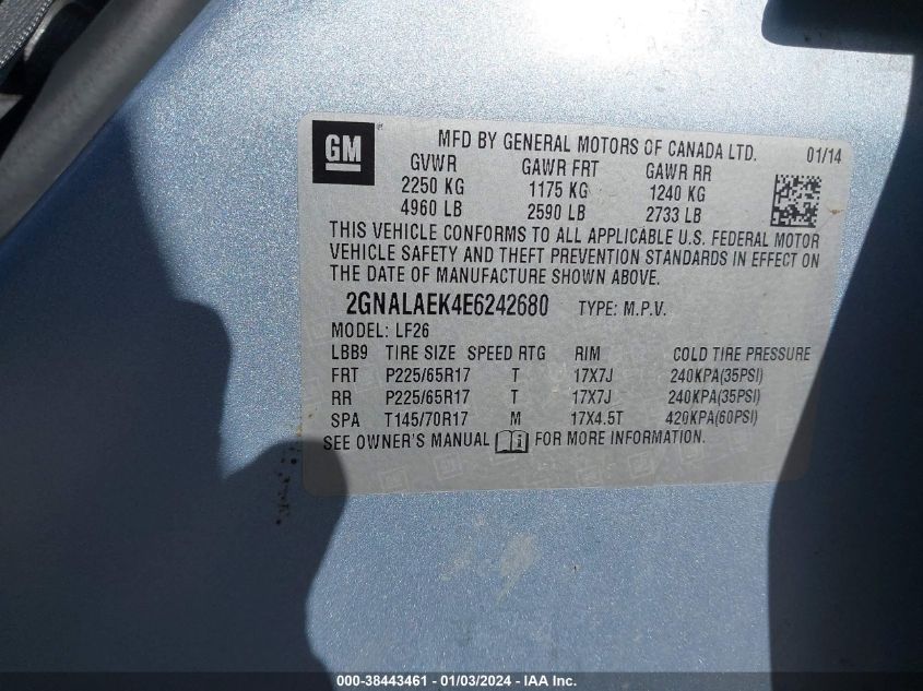 2014 CHEVROLET EQUINOX LS - 2GNALAEK4E6242680