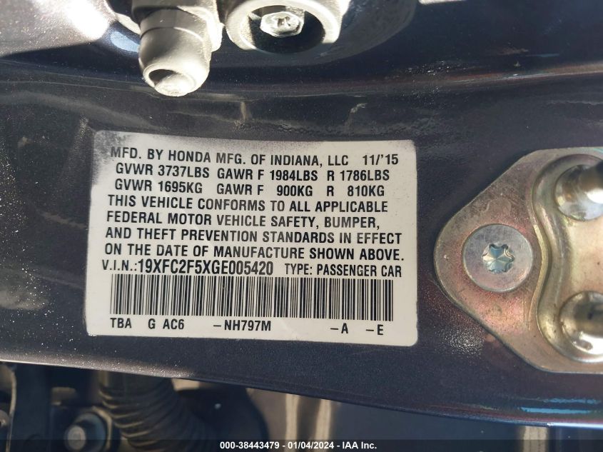 2016 HONDA CIVIC LX - 19XFC2F5XGE005420