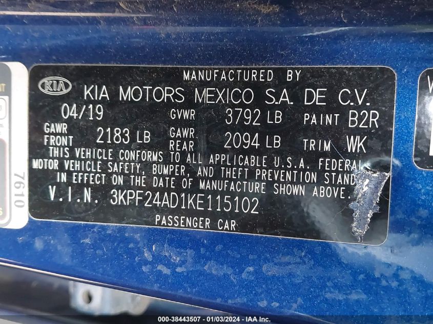 2019 KIA FORTE FE/LX/LXS - 3KPF24AD1KE115102