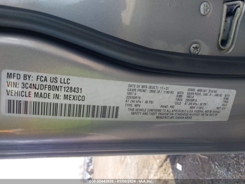 2022 JEEP COMPASS LATITUDE LUX 4X4 - 3C4NJDFB0NT128431
