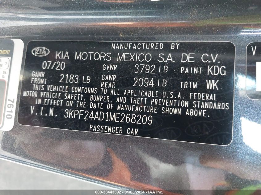 2021 KIA FORTE LXS - 3KPF24AD1ME268209