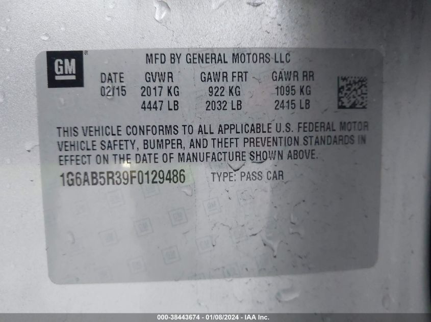 2015 CADILLAC ATS LUXURY - 1G6AB5R39F0129486