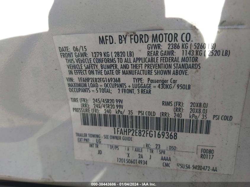 2015 FORD TAURUS SEL - 1FAHP2E82FG169368