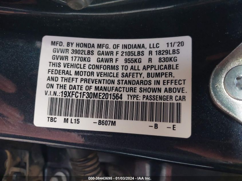 2021 HONDA CIVIC EX - 19XFC1F30ME201564