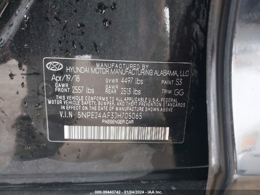 2018 HYUNDAI SONATA SE - 5NPE24AF3JH705065