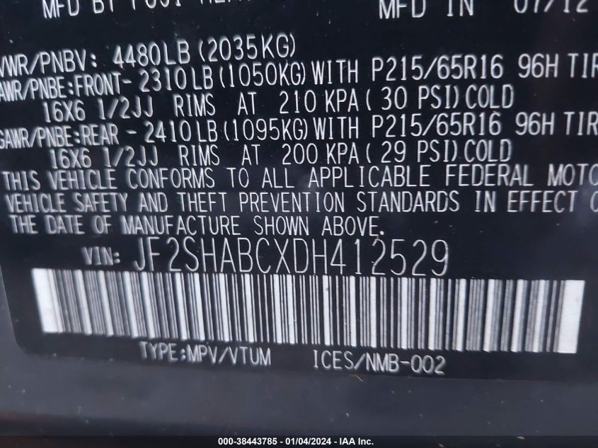 2013 SUBARU FORESTER 2.5X - JF2SHABCXDH412529