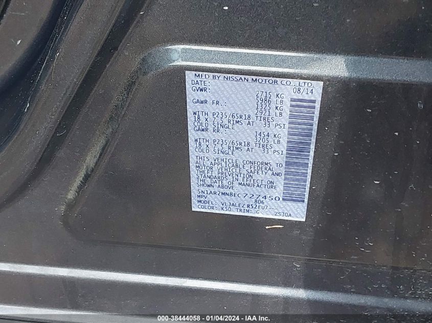 2014 NISSAN PATHFINDER SV - 5N1AR2MN8EC727450