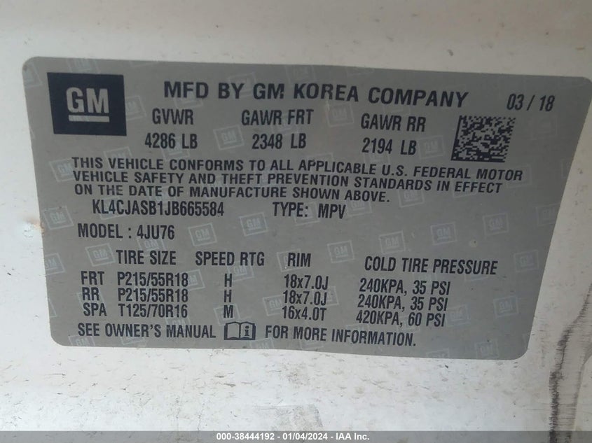VIN KL4CJASB1JB665584 2018 BUICK ENCORE PREFERRED