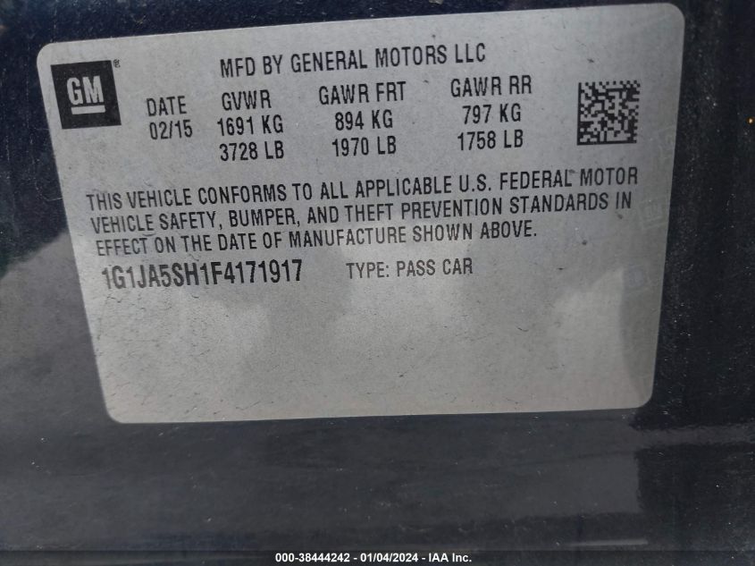 2015 CHEVROLET SONIC LS - 1G1JA5SH1F4171917