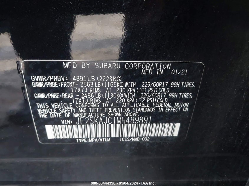 VIN JF2SKAJC1MH489891 2021 SUBARU FORESTER PREMIUM