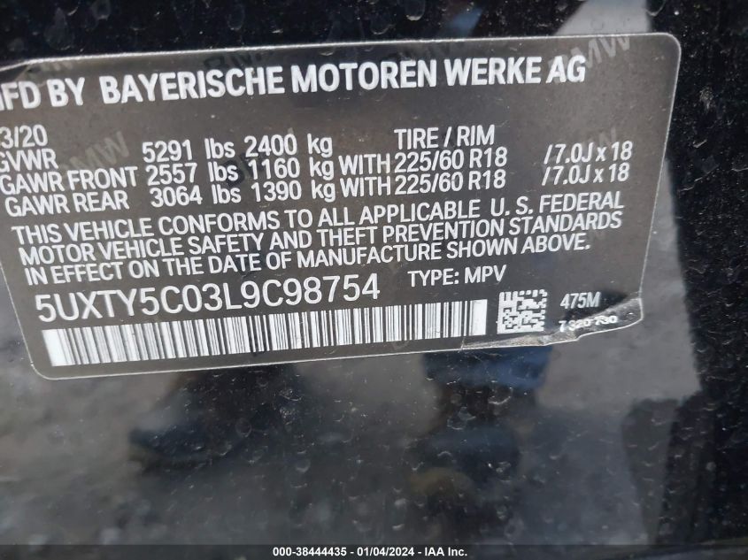 2020 BMW X3 XDRIVE30I - 5UXTY5C03L9C98754