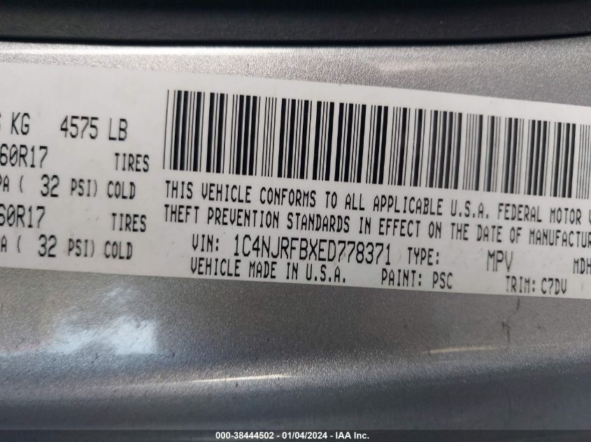 2014 JEEP PATRIOT LATITUDE - 1C4NJRFBXED778371