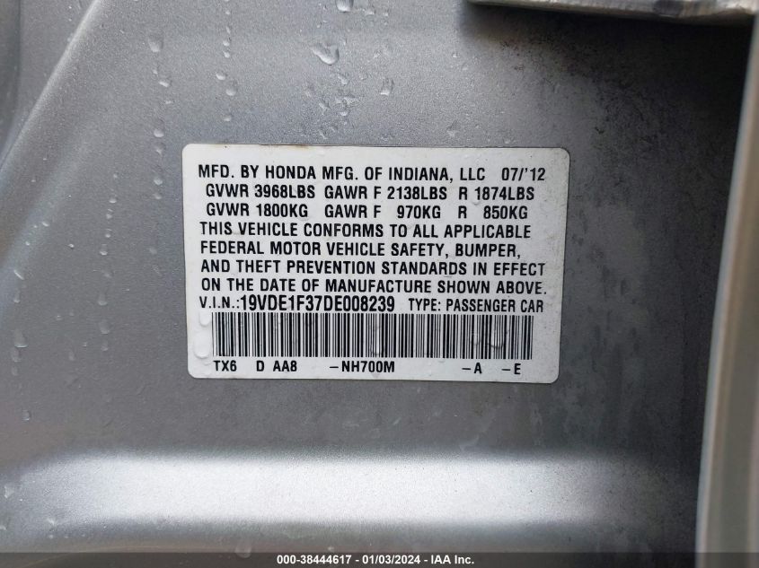 2013 ACURA ILX 20 - 19VDE1F37DE008239