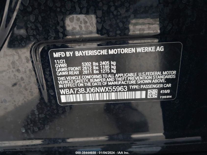 2022 BMW 540I XI - WBA73BJ06NWX55963