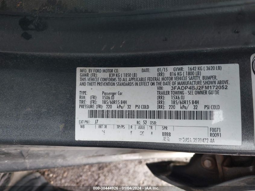 2015 FORD FIESTA SE - 3FADP4BJ2FM172052