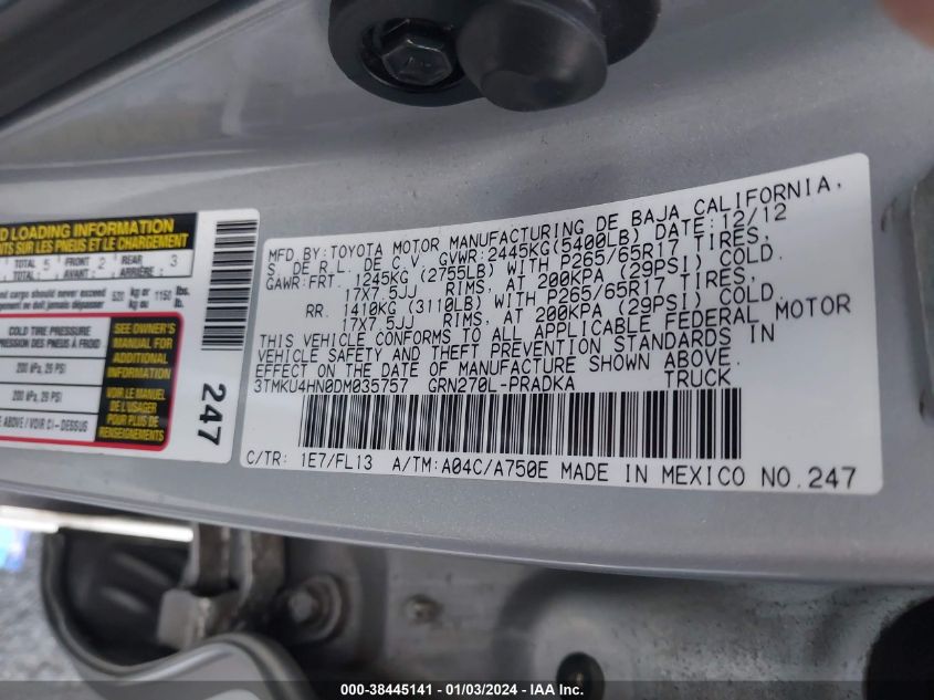 2013 TOYOTA TACOMA PRERUNNER V6 - 3TMKU4HN0DM035757