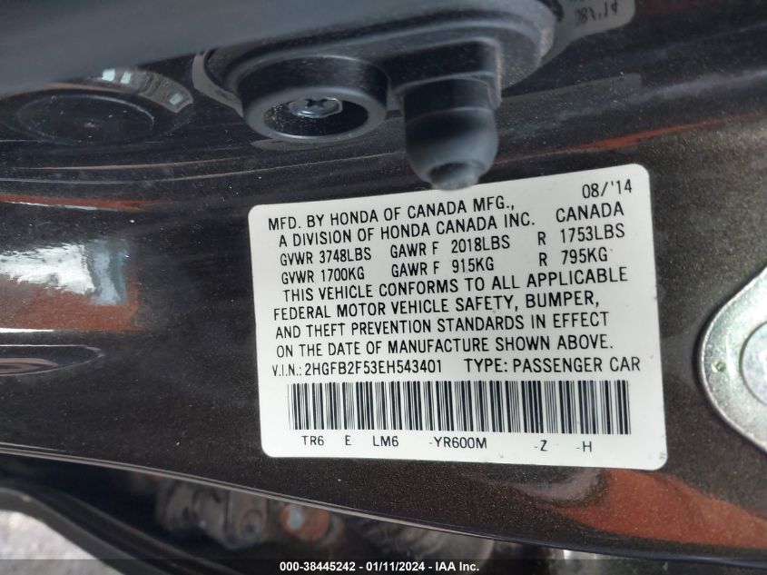 2014 HONDA CIVIC LX - 2HGFB2F53EH543401