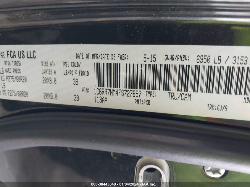 2015 RAM 1500 LARAMIE - 1C6RR7NM4FS727857