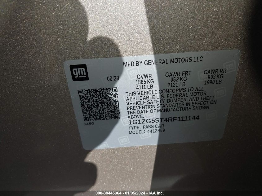2024 CHEVROLET MALIBU FWD RS - 1G1ZG5ST4RF111144