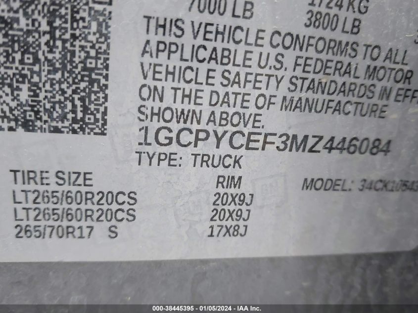 2021 CHEVROLET SILVERADO 1500 K1500 TRAIL BOSS CUSTOM - 1GCPYCEF3MZ446084