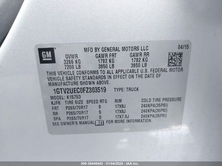2015 GMC SIERRA 1500 SLE - 1GTV2UEC0FZ303519