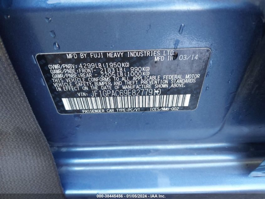 2014 SUBARU IMPREZA 2.0I PREMIUM - JF1GPAC69E8277910