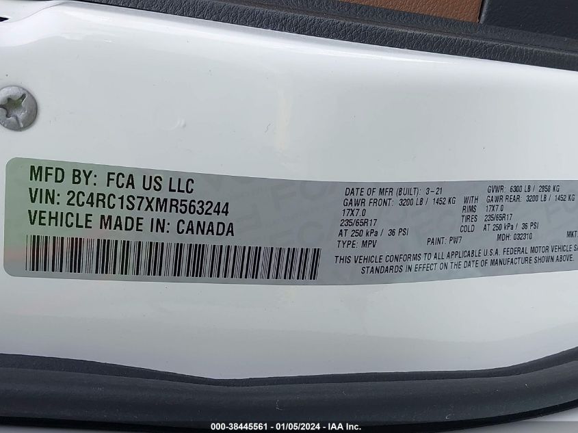 2021 CHRYSLER PACIFICA HYBRID LIMITED 2C4RC1S7XMR563244