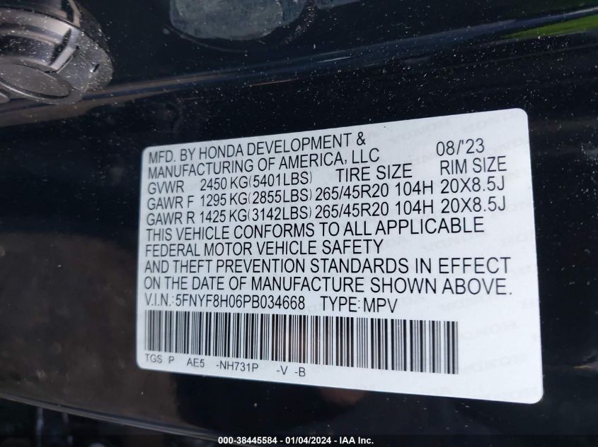 2023 HONDA PASSPORT ELITE - 5FNYF8H06PB034668