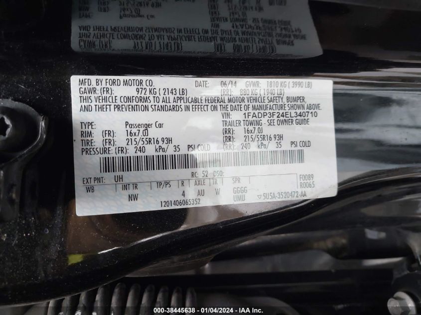 2014 FORD FOCUS SE - 1FADP3F24EL340710