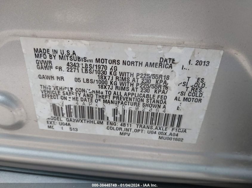 2013 MITSUBISHI OUTLANDER SPORT SE - 4A4AP4AU2DE020647