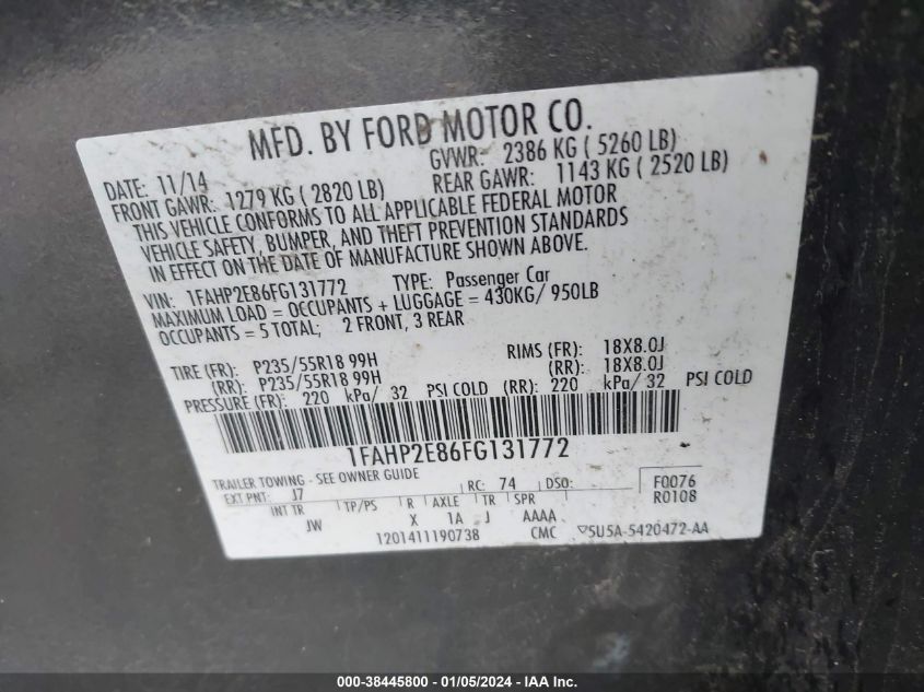 2015 FORD TAURUS SEL - 1FAHP2E86FG131772