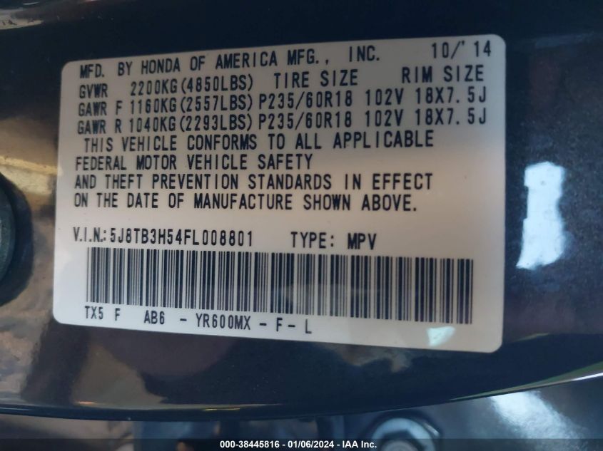 2015 ACURA RDX TECHNOLOGY - 5J8TB3H54FL008801