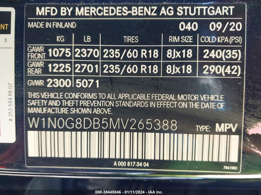 2021 MERCEDES-BENZ GLC 300 SUV - W1N0G8DB5MV265388