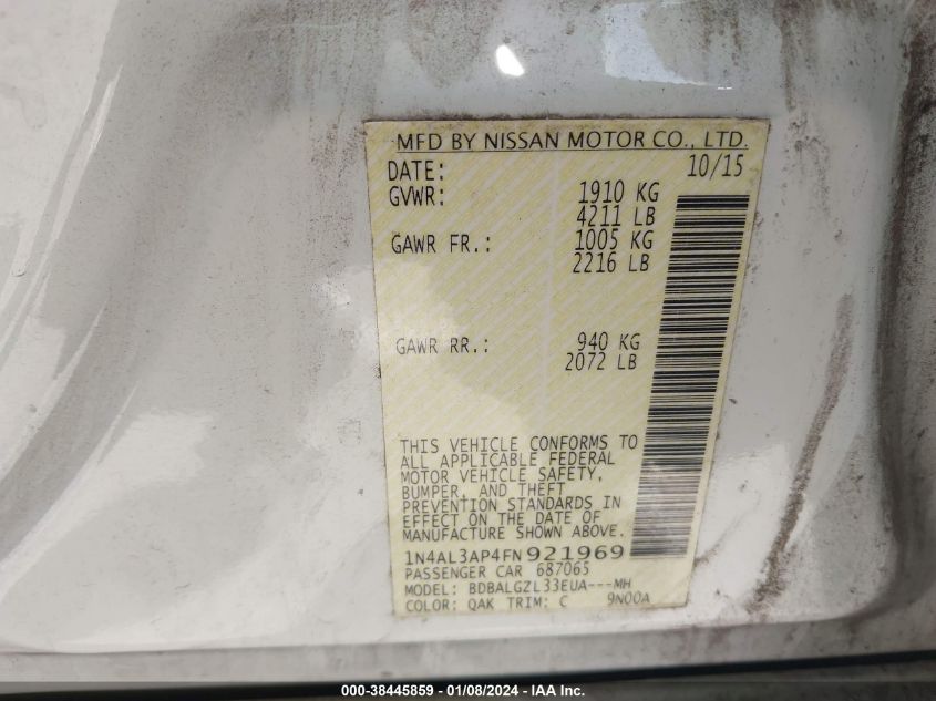 2015 NISSAN ALTIMA 2.5/S/SV/SL - 1N4AL3AP4FN921969