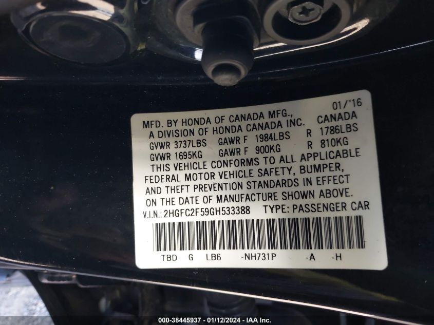 2016 HONDA CIVIC LX - 2HGFC2F59GH533388