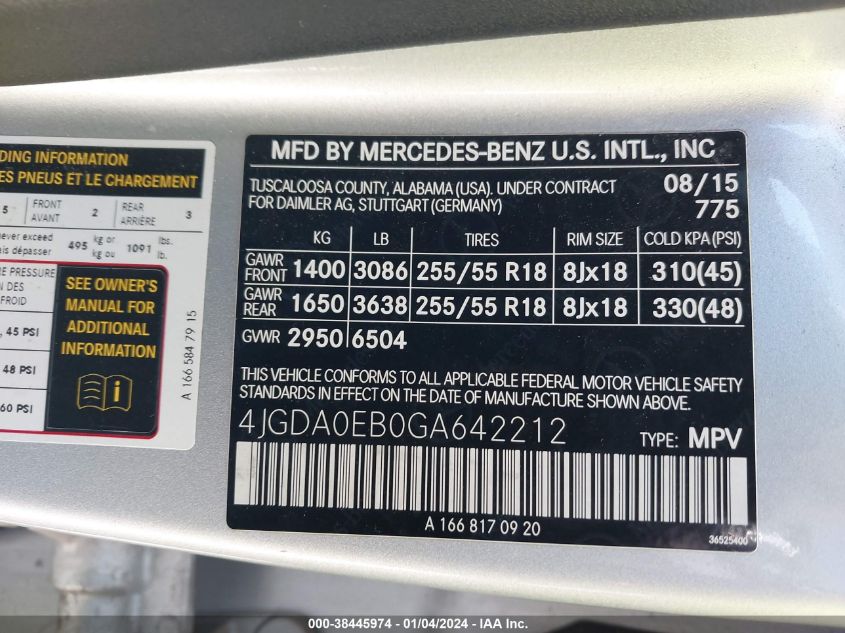 2016 MERCEDES-BENZ GLE 300D 300D 4MATIC - 4JGDA0EB0GA642212