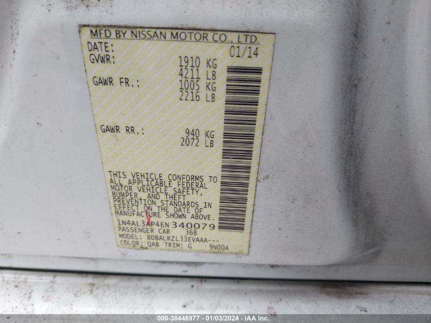 2014 NISSAN ALTIMA 2.5 S - 1N4AL3AP4EN340079