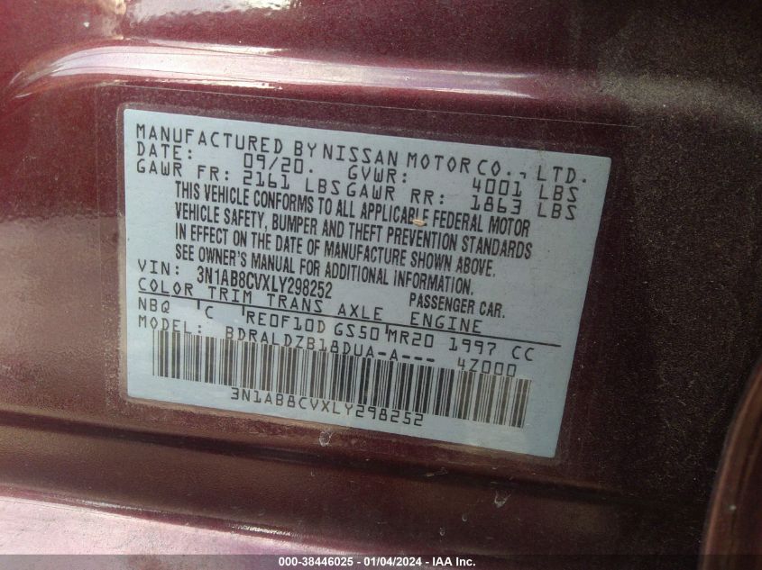 2020 NISSAN SENTRA SV XTRONIC CVT - 3N1AB8CVXLY298252