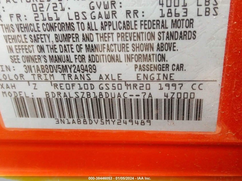 VIN 3N1AB8DV5MY249489 2021 NISSAN SENTRA SR XTRONIC CVT